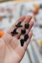 Load image into Gallery viewer, black cat studs • sparkly black
