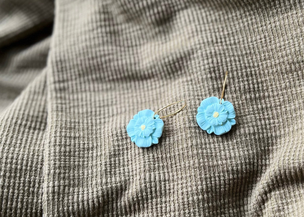 blue flower mini hoops