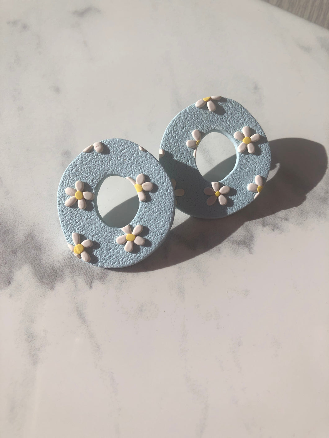 organic donut studs • daisies in blue